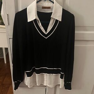 Belldini Black and White V-Neck Sweater with Shirt